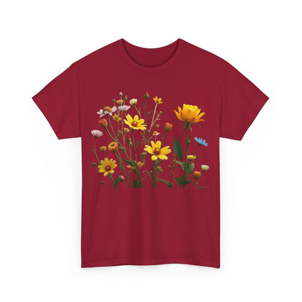 Wildflowers and a Yellow Rose, Graphic T-Shirts for Women, Floral Shirt, Womens Short Sleeve, Ladies Graphic Tees #5009TTS