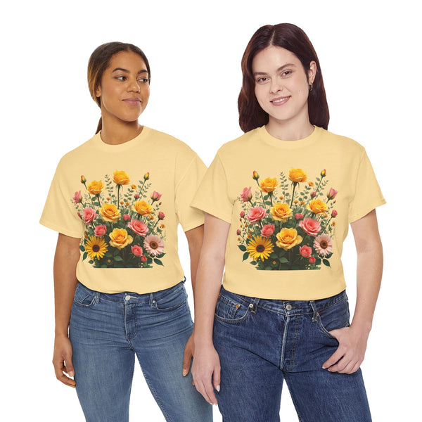 Wildflowers and Pink & Yellow Roses, Graphic T-Shirts for Women, Floral Shirt, Womens Short Sleeve, Ladies Graphic Tees #5141TTS