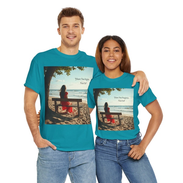 Have You Forgiven Your Ex?  Woman on Bench Looking at Waves, Forgiving T-Shirt, Forgiveness, Relationship Healing Top #5002STS