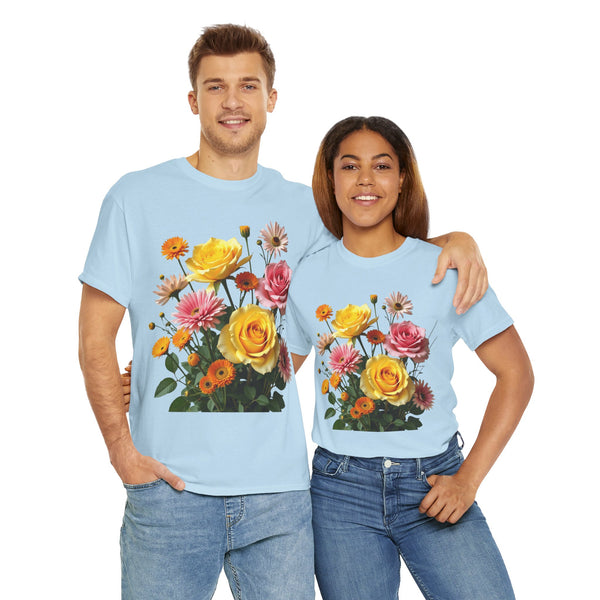 Wildflowers and Pink & Yellow Roses, Graphic T-Shirts for Women, Floral Shirt, Womens Short Sleeve, Ladies Graphic Tees #5148TTS