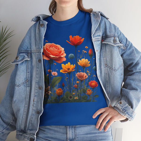 Wildflowers and Orange Roses, Graphic T-Shirts for Women, Floral Shirt, Womens Short Sleeve, Ladies Graphic Tees #5044TTS