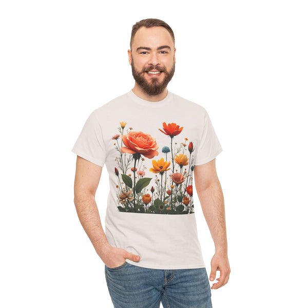 Wildflowers and Orange Roses, Graphic T-Shirts for Women, Floral Shirt, Womens Short Sleeve, Ladies Graphic Tees #5044TTS