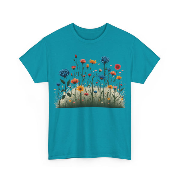 Wildflowers and Blue Roses, Graphic T-Shirts for Women, Floral Shirt, Womens Short Sleeve, Ladies Graphic Tees #5050TTS