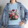 Wildflowers and Red & Pink Roses, Graphic T-Shirts for Women, Floral Shirt, Womens Short Sleeve, Ladies Graphic Tees #5132TTS