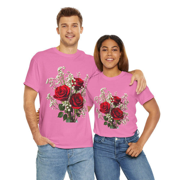 Wildflowers and Red Roses, Graphic T-Shirts for Women, Floral Shirt, Womens Short Sleeve, Ladies Graphic Tees #5127TTS