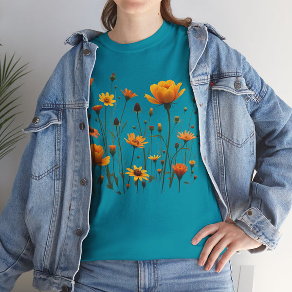 Wildflowers and Yellow Roses, Graphic T-Shirts for Women, Floral Shirt, Womens Short Sleeve, Ladies Graphic Tees #5011TTS