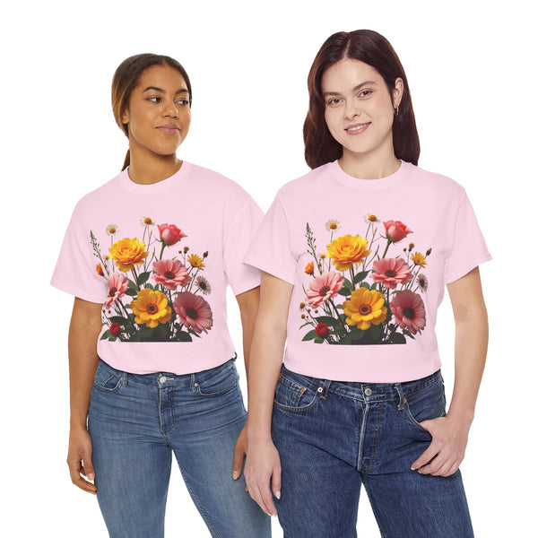 Wildflowers and Pink & Yellow Roses, Graphic T-Shirts for Women, Floral Shirt, Womens Short Sleeve, Ladies Graphic Tees #5147TTS