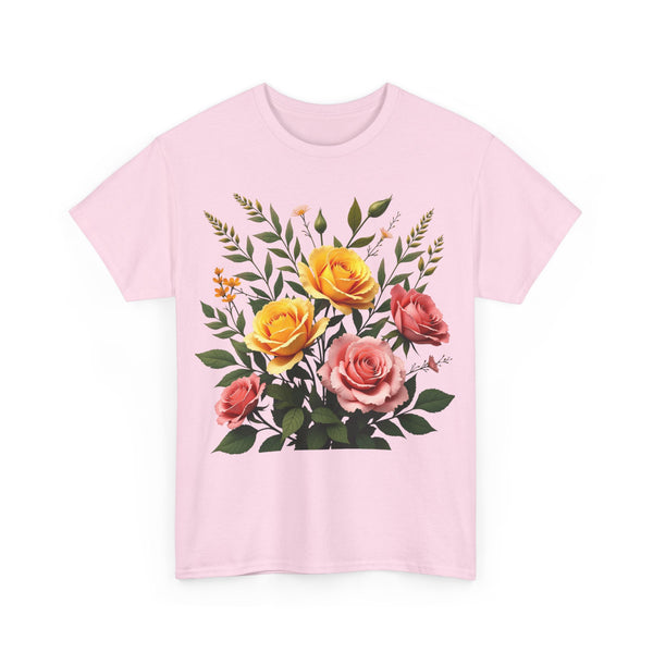 Wildflowers and Pink & Yellow Roses, Graphic T-Shirts for Women, Floral Shirt, Womens Short Sleeve, Ladies Graphic Tees #5149TTS