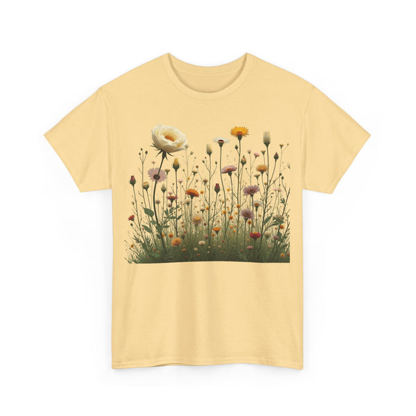 Wildflowers and White Roses, Graphic T-Shirts for Women, Floral Shirt, Womens Short Sleeve, Ladies Graphic Tees #5041TTS