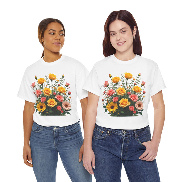 Wildflowers and Pink & Yellow Roses, Graphic T-Shirts for Women, Floral Shirt, Womens Short Sleeve, Ladies Graphic Tees #5141TTS