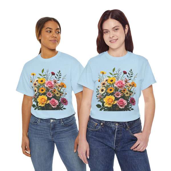 Wildflowers and Pink & Yellow Roses, Graphic T-Shirts for Women, Floral Shirt, Womens Short Sleeve, Ladies Graphic Tees #5150TTS