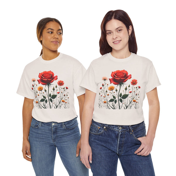 Wildflowers and a Red Rose, Graphic T-Shirts for Women, Floral Shirt, Womens Short Sleeve, Ladies Graphic Tees #5007TTS