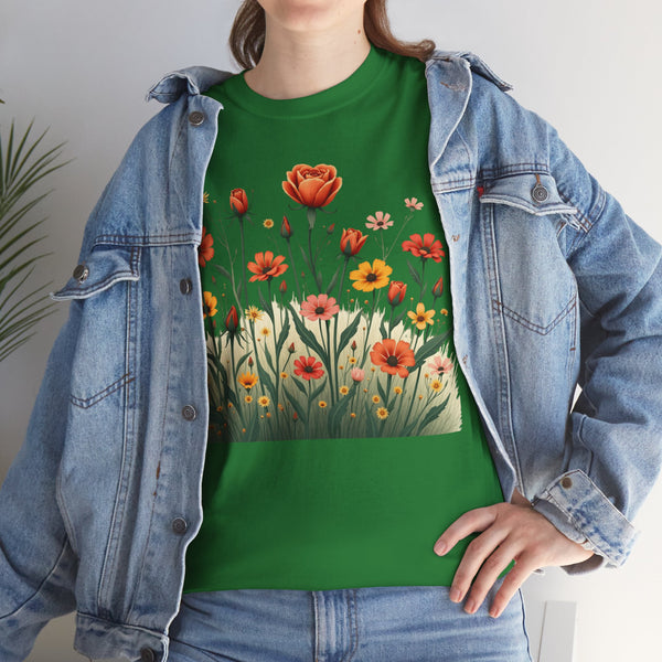 Wildflowers and Orange Roses, Graphic T-Shirts for Women, Floral Shirt, Womens Short Sleeve, Ladies Graphic Tees #5047TTS