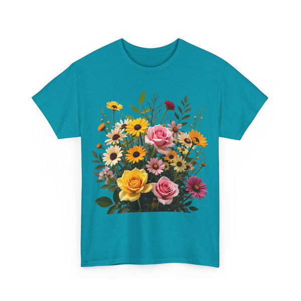 Wildflowers and Pink & Yellow Roses, Graphic T-Shirts for Women, Floral Shirt, Womens Short Sleeve, Ladies Graphic Tees #5150TTS