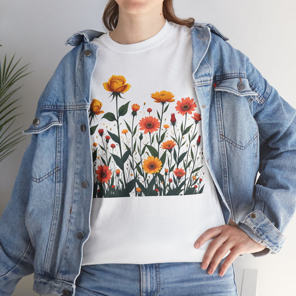 Wildflowers and Yellow Roses, Graphic T-Shirts for Women, Floral Shirt, Womens Short Sleeve, Ladies Graphic Tees #5026TTS
