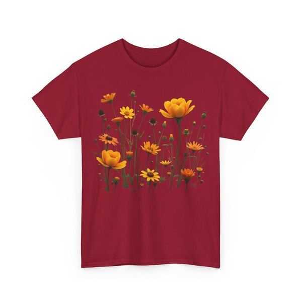 Wildflowers and Yellow Roses, Graphic T-Shirts for Women, Floral Shirt, Womens Short Sleeve, Ladies Graphic Tees #5011TTS