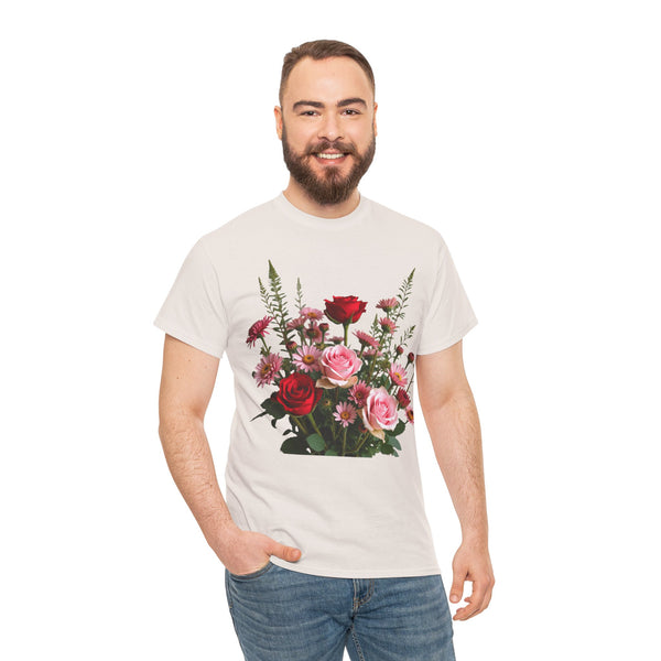 Wildflowers and Red & Pink Roses, Graphic T-Shirts for Women, Floral Shirt, Womens Short Sleeve, Ladies Graphic Tees #5132TTS