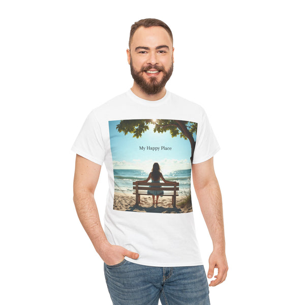 My Happy Place, Woman on Bench, Looking at Waves,  Safe Place T-Shirt, Finding My Happy Place Top, Ocean Waves,  #5003STS