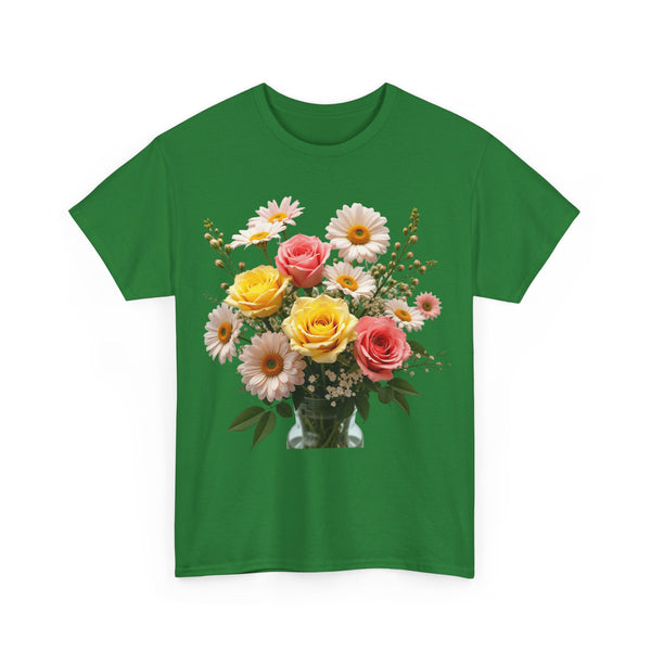 Wildflowers and Pink & Yellow Roses, Graphic T-Shirts for Women, Floral Shirt, Womens Short Sleeve, Ladies Graphic Tees #5136TTS