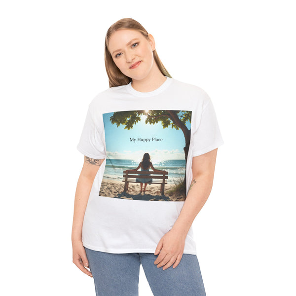 My Happy Place, Woman on Bench, Looking at Waves,  Safe Place T-Shirt, Finding My Happy Place Top, Ocean Waves,  #5003STS