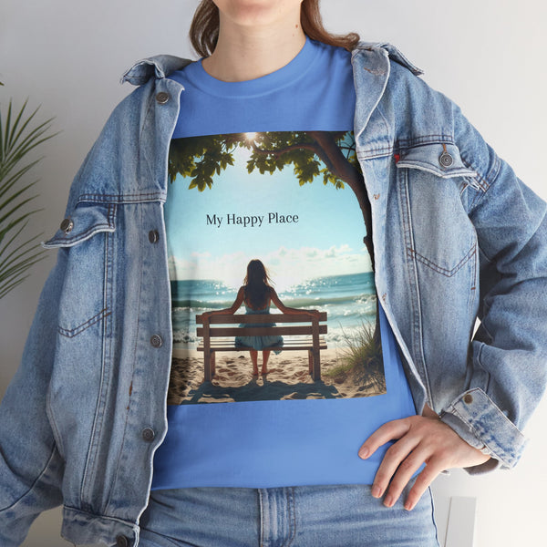 My Happy Place, Woman on Bench, Looking at Waves,  Safe Place T-Shirt, Finding My Happy Place Top, Ocean Waves,  #5003STS