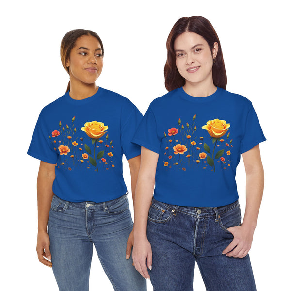Wildflowers and a Yellow Rose, Graphic T-Shirts for Women, Floral Shirt, Womens Short Sleeve, Ladies Graphic Tees #5010TTS