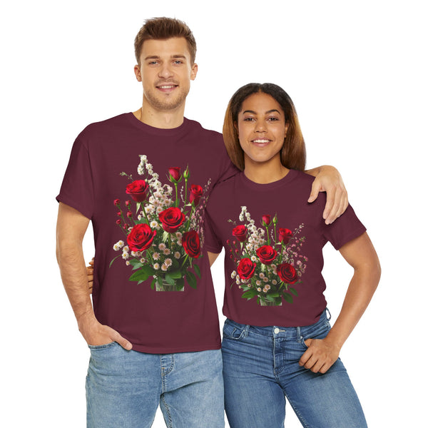 Wildflowers and Red Roses, Graphic T-Shirts for Women, Floral Shirt, Womens Short Sleeve, Ladies Graphic Tees #5130TTS