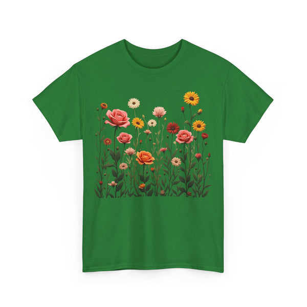 Wildflowers and Pink Roses, Graphic T-Shirts for Women, Floral Shirt, Womens Short Sleeve, Ladies Graphic Tees #5023TTS