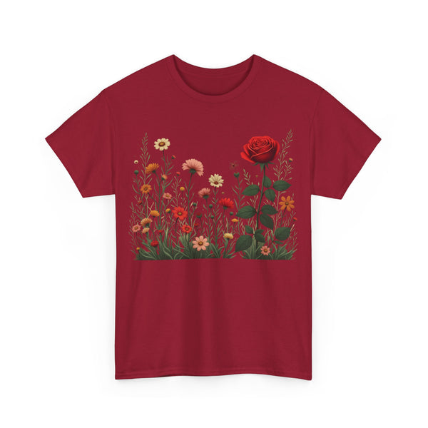 Wildflowers and a Red Rose, Graphic T-Shirts for Women, Floral Shirt, Womens Short Sleeve, Ladies Graphic Tees #5008TTS