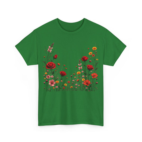 Wildflowers and Red Roses, Graphic T-Shirts for Women, Floral Shirt, Womens Short Sleeve, Ladies Graphic Tees #5033TTS
