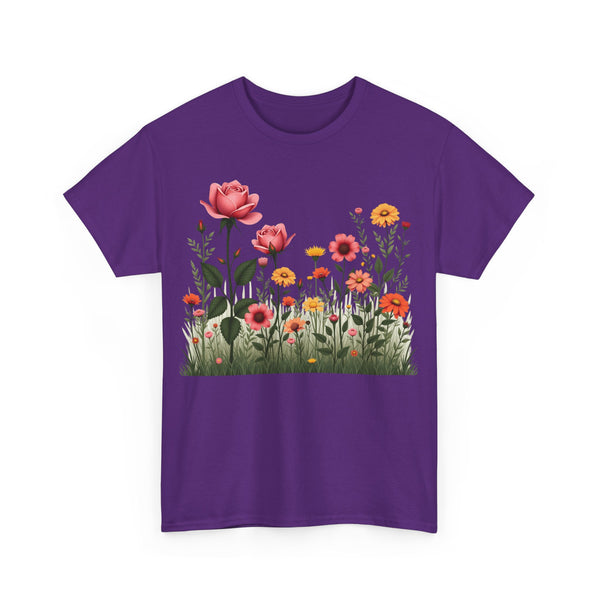 Wildflowers and Pink Roses, Graphic T-Shirts for Women, Floral Shirt, Womens Short Sleeve, Ladies Graphic Tees #5020TTS