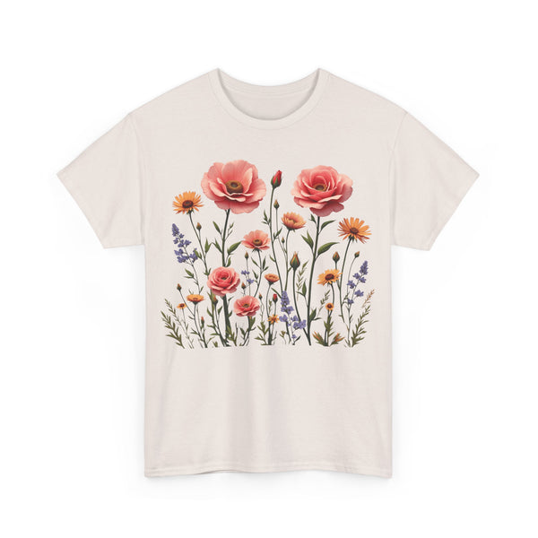 Wildflowers and Pink Roses, Graphic T-Shirts for Women, Floral Shirt, Womens Short Sleeve, Ladies Graphic Tees #5015TTS