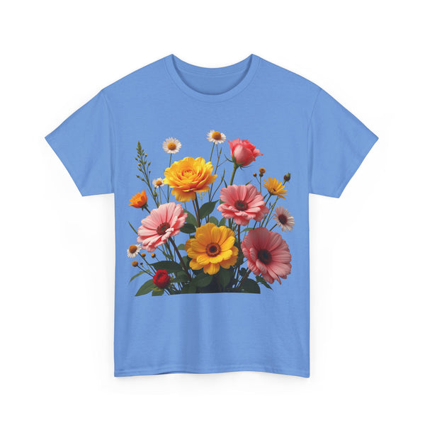 Wildflowers and Pink & Yellow Roses, Graphic T-Shirts for Women, Floral Shirt, Womens Short Sleeve, Ladies Graphic Tees #5147TTS