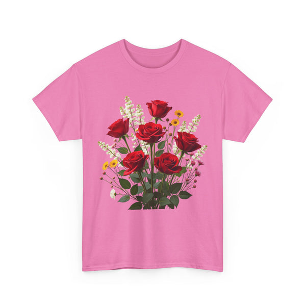 Wildflowers and Red Roses, Graphic T-Shirts for Women, Floral Shirt, Womens Short Sleeve, Ladies Graphic Tees #5128TTS