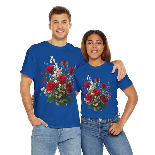 Wildflowers and Red Roses, Graphic T-Shirts for Women, Floral Shirt, Womens Short Sleeve, Ladies Graphic Tees #5130TTS