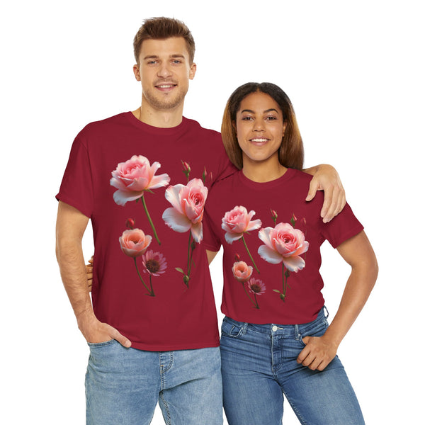 Wildflowers and Pink Roses, Graphic T-Shirts for Women, Floral Shirt, Womens Short Sleeve, Ladies Graphic Tees #5019TTS
