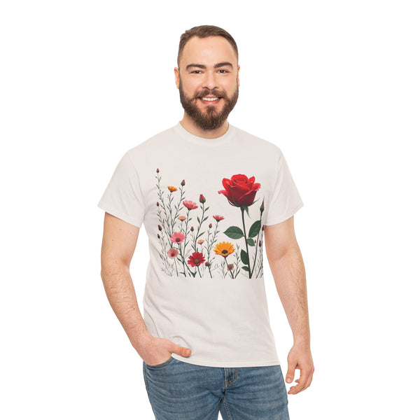 Wildflowers and a Red Rose, Graphic T-Shirts for Women, Floral Shirt, Womens Short Sleeve, Ladies Graphic Tees #5006TTS