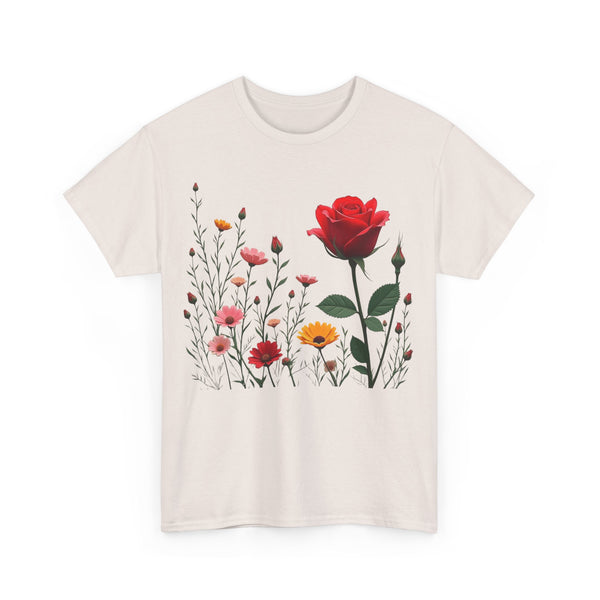 Wildflowers and a Red Rose, Graphic T-Shirts for Women, Floral Shirt, Womens Short Sleeve, Ladies Graphic Tees #5006TTS