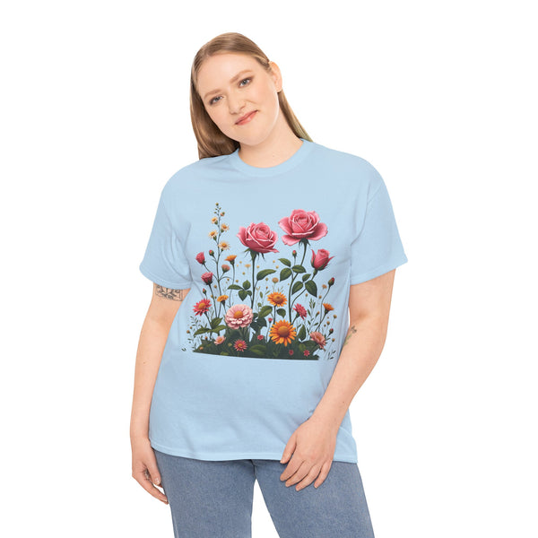 Wildflowers and Pink Roses, Graphic T-Shirts for Women, Floral Shirt, Womens Short Sleeve, Ladies Graphic Tees #5013TTS