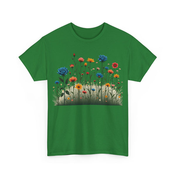 Wildflowers and Blue Roses, Graphic T-Shirts for Women, Floral Shirt, Womens Short Sleeve, Ladies Graphic Tees #5050TTS
