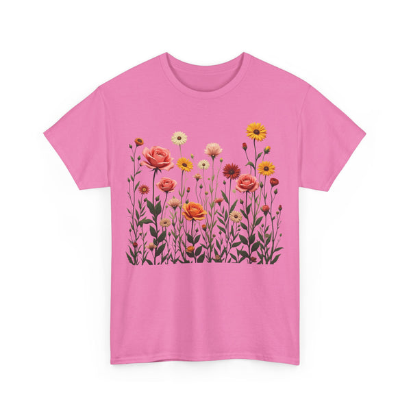 Wildflowers and Pink Roses, Graphic T-Shirts for Women, Floral Shirt, Womens Short Sleeve, Ladies Graphic Tees #5023TTS