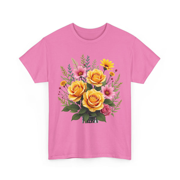 Wildflowers and Yellow Roses, Graphic T-Shirts for Women, Floral Shirt, Womens Short Sleeve, Ladies Graphic Tees #5135TTS