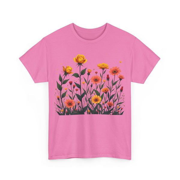Wildflowers and Yellow Roses, Graphic T-Shirts for Women, Floral Shirt, Womens Short Sleeve, Ladies Graphic Tees #5026TTS
