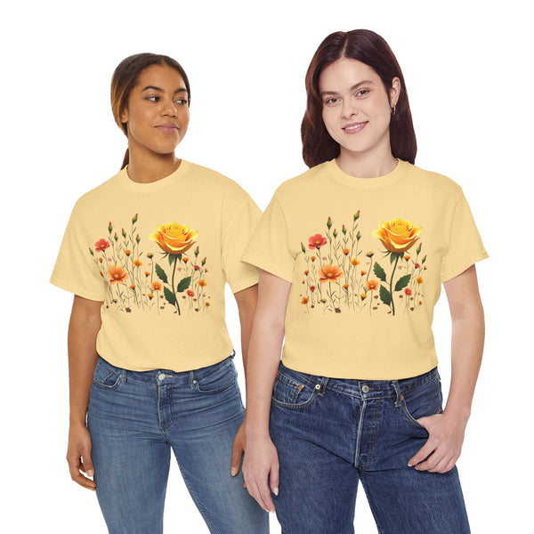 Wildflowers and a Yellow Rose, Graphic T-Shirts for Women, Floral Shirt, Womens Short Sleeve, Ladies Graphic Tees #5010TTS