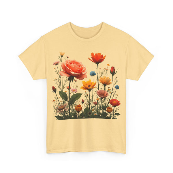 Wildflowers and Orange Roses, Graphic T-Shirts for Women, Floral Shirt, Womens Short Sleeve, Ladies Graphic Tees #5044TTS