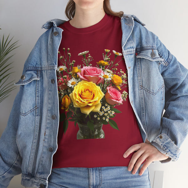 Wildflowers and Pink & Yellow Roses, Graphic T-Shirts for Women, Floral Shirt, Womens Short Sleeve, Ladies Graphic Tees #5143TTS