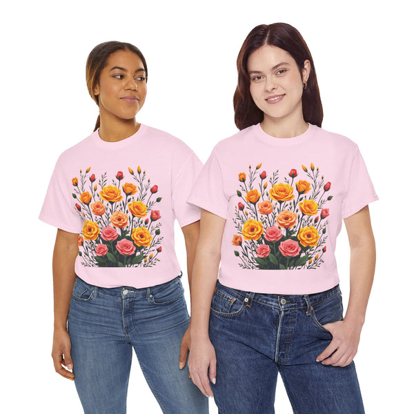 Wildflowers and Pink & Yellow Roses, Graphic T-Shirts for Women, Floral Shirt, Womens Short Sleeve, Ladies Graphic Tees #5140TTS