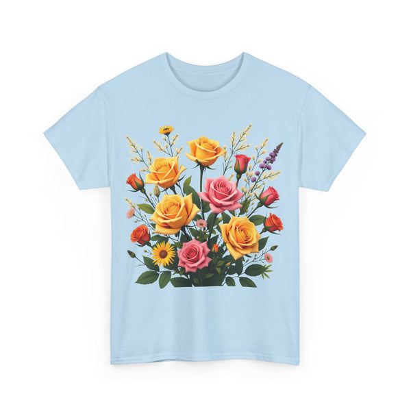 Wildflowers and Pink & Yellow Roses, Graphic T-Shirts for Women, Floral Shirt, Womens Short Sleeve, Ladies Graphic Tees #5142TTS