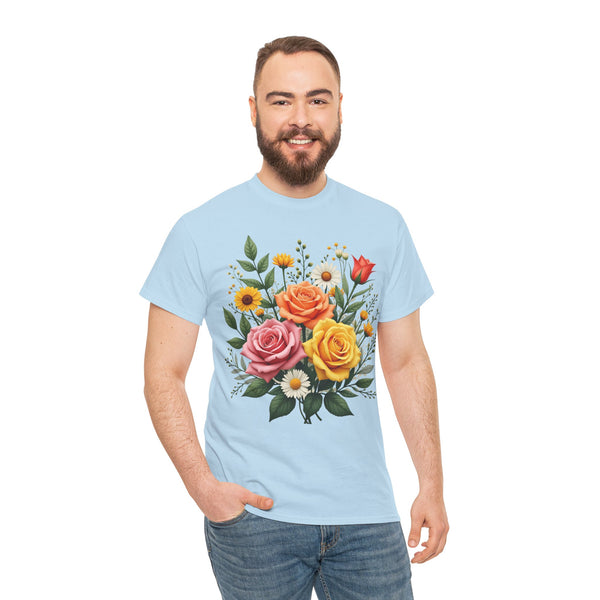 Wildflowers and Pink & Yellow Roses, Graphic T-Shirts for Women, Floral Shirt, Womens Short Sleeve, Ladies Graphic Tees #5144TTS
