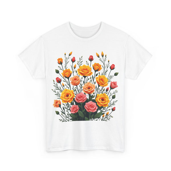 Wildflowers and Pink & Yellow Roses, Graphic T-Shirts for Women, Floral Shirt, Womens Short Sleeve, Ladies Graphic Tees #5140TTS